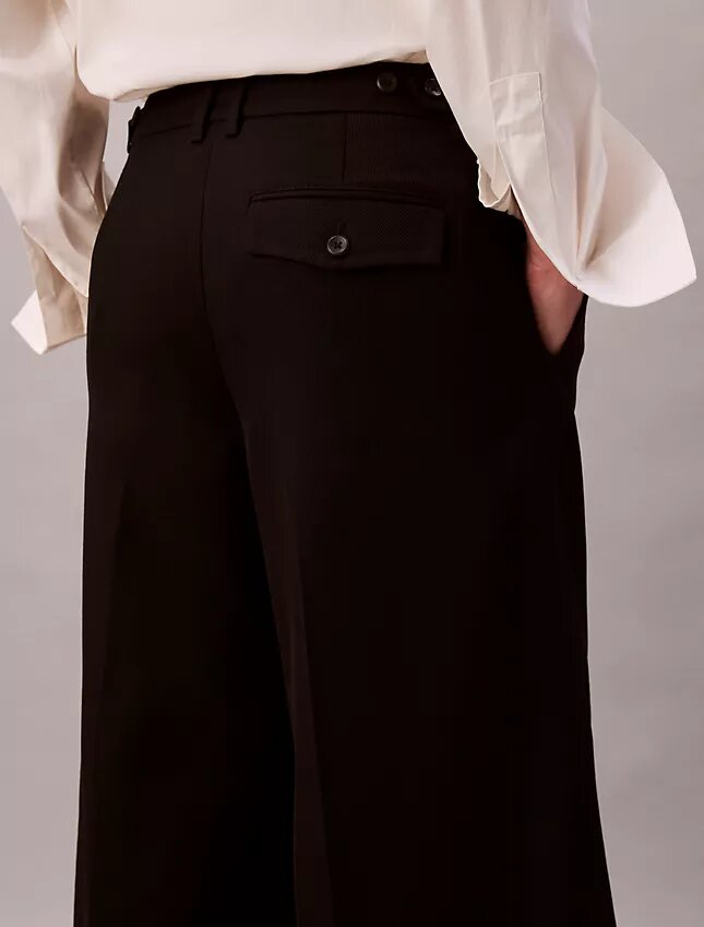 Pantaloni largi din gabardină de lână Pantaloni largi din gabardină de lână