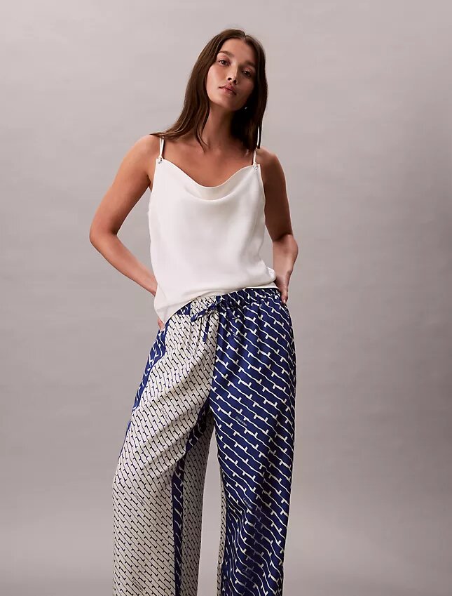 Pantaloni largi din twill de viscoză imprimat Pantaloni largi din twill de viscoză imprimat