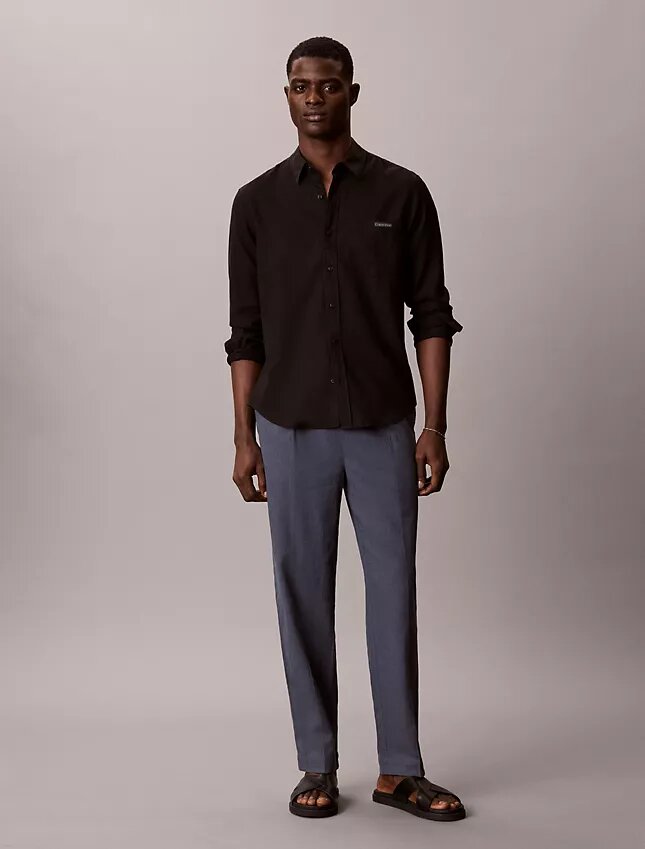Pantaloni plisați din amestec de in, cu talie elastică Pantaloni plisați din amestec de in, cu talie elastică