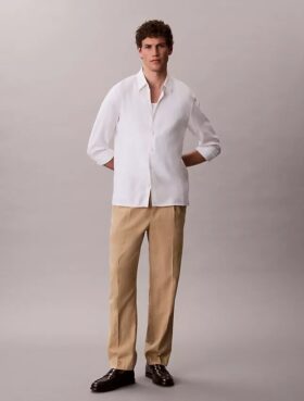 Pantaloni plisați din amestec de in, cu talie elastică