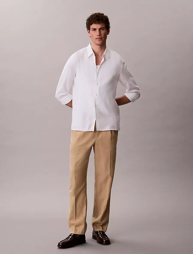 Pantaloni plisați din amestec de in, cu talie elastică Pantaloni plisați din amestec de in, cu talie elastică