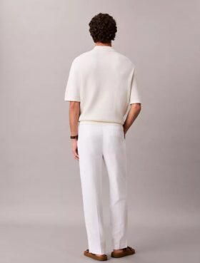 Pantaloni plisați din amestec de in, cu talie elastică