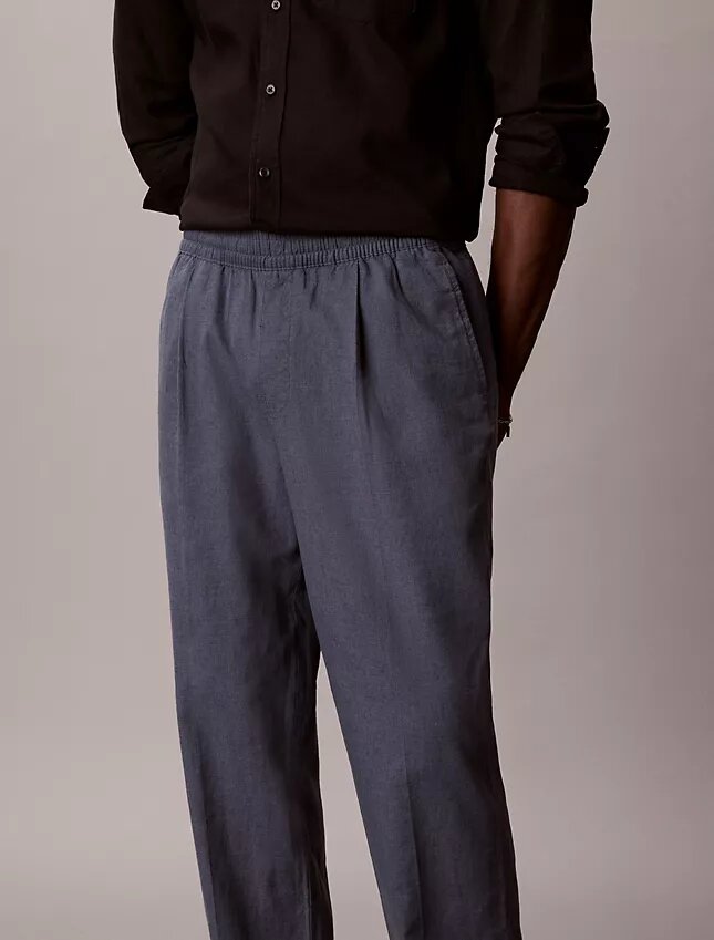Pantaloni plisați din amestec de in, cu talie elastică Pantaloni plisați din amestec de in, cu talie elastică