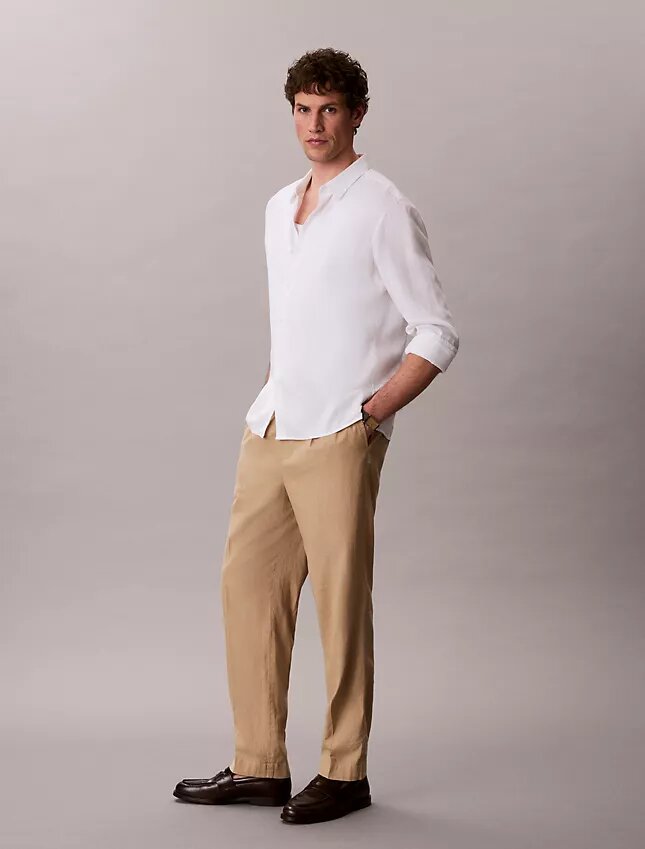 Pantaloni plisați din amestec de in, cu talie elastică Pantaloni plisați din amestec de in, cu talie elastică