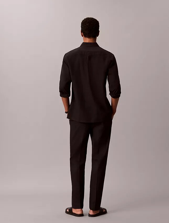 Pantaloni plisați din amestec de in, cu talie elastică Pantaloni plisați din amestec de in, cu talie elastică