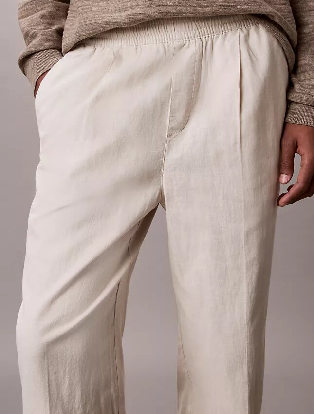 Pantaloni plisați din amestec de in, cu talie elastică Pantaloni plisați din amestec de in, cu talie elastică
