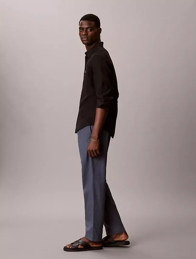 Pantaloni plisați din amestec de in, cu talie elastică Pantaloni plisați din amestec de in, cu talie elastică