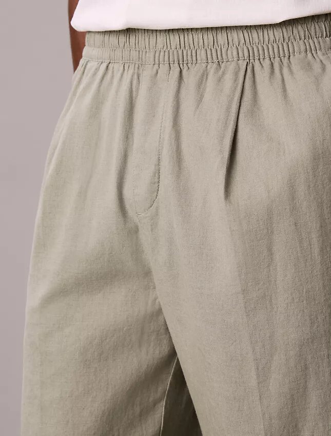 Pantaloni plisați din amestec de in, cu talie elastică Pantaloni plisați din amestec de in, cu talie elastică