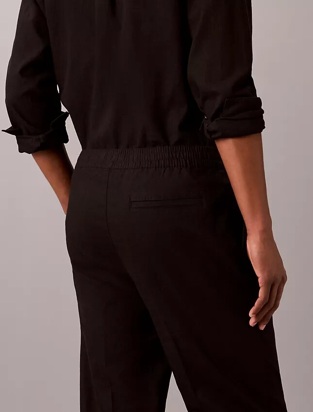 Pantaloni plisați din amestec de in, cu talie elastică Pantaloni plisați din amestec de in, cu talie elastică
