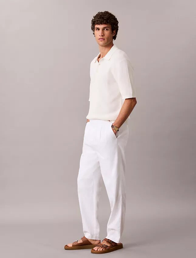 Pantaloni plisați din amestec de in, cu talie elastică Pantaloni plisați din amestec de in, cu talie elastică