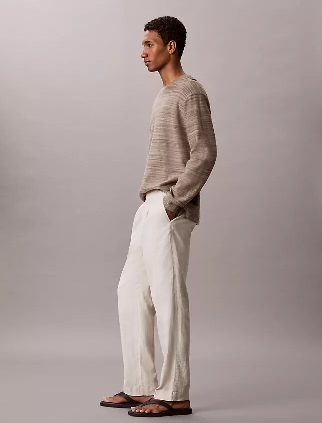 Pantaloni plisați din amestec de in, cu talie elastică Pantaloni plisați din amestec de in, cu talie elastică