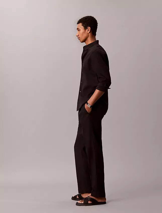 Pantaloni plisați din amestec de in, cu talie elastică Pantaloni plisați din amestec de in, cu talie elastică