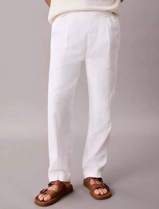 Pantaloni plisați din amestec de in, cu talie elastică Pantaloni plisați din amestec de in, cu talie elastică