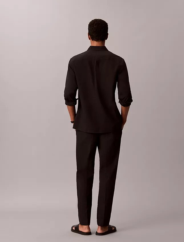 Pantaloni plisați din amestec de in, cu talie elastică Pantaloni plisați din amestec de in, cu talie elastică