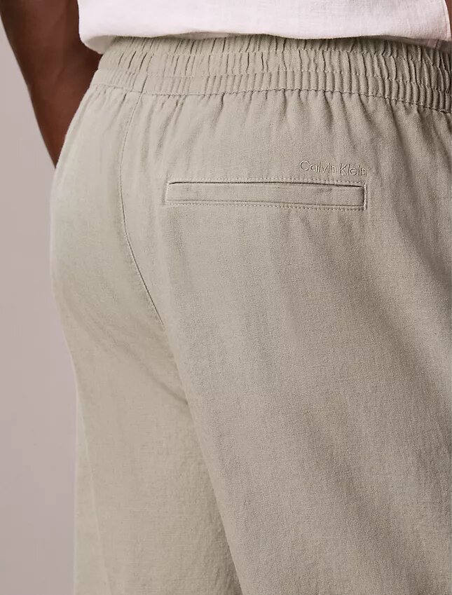 Pantaloni plisați din amestec de in, cu talie elastică Pantaloni plisați din amestec de in, cu talie elastică