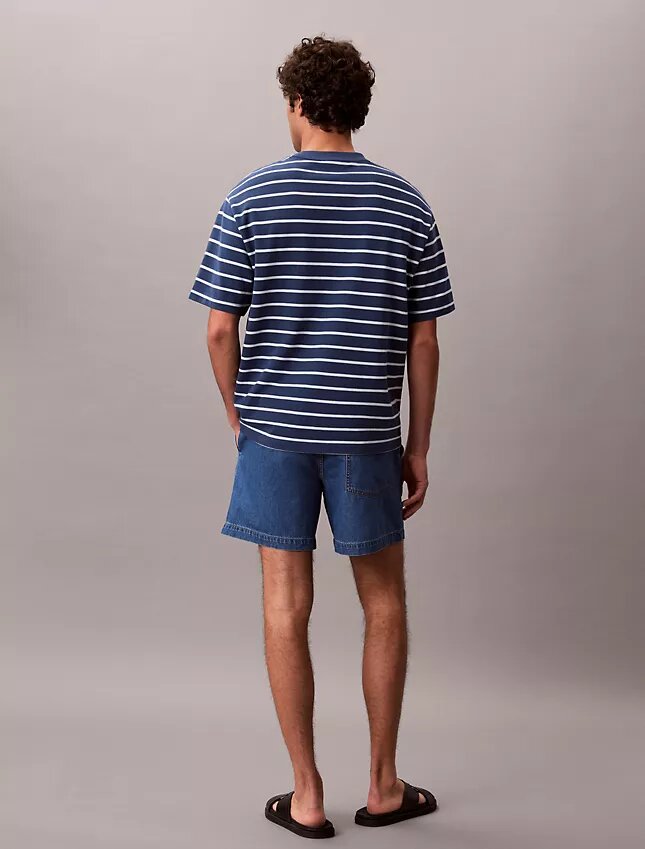 Pantaloni scurți din denim cu amestec de in, cu talie elastică Pantaloni scurți din denim cu amestec de in, cu talie elastică