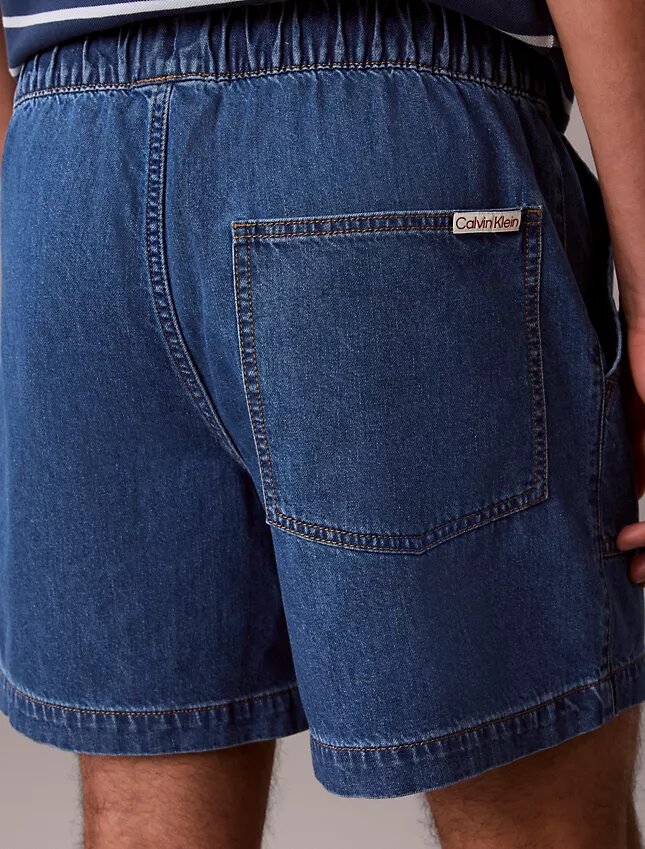 Pantaloni scurți din denim cu amestec de in, cu talie elastică Pantaloni scurți din denim cu amestec de in, cu talie elastică