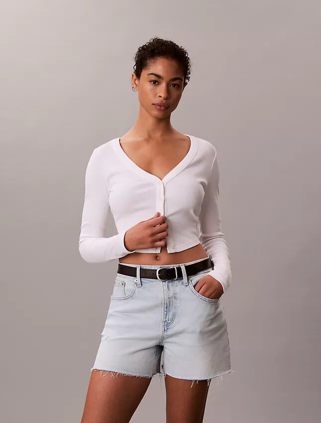 Pantaloni scurți din denim cu talie înaltă Pantaloni scurți din denim cu talie înaltă