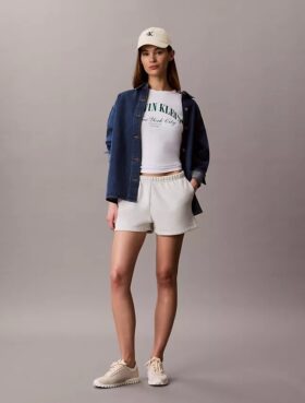 Pantaloni scurți din fleece cu logo de arhivă