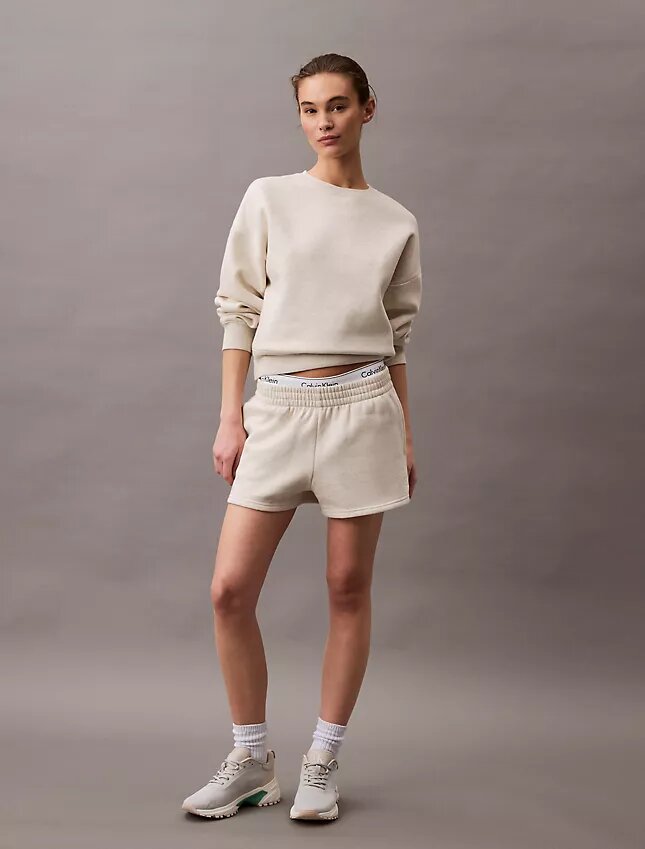 Pantaloni scurți din fleece cu logo de arhivă Pantaloni scurți din fleece cu logo de arhivă