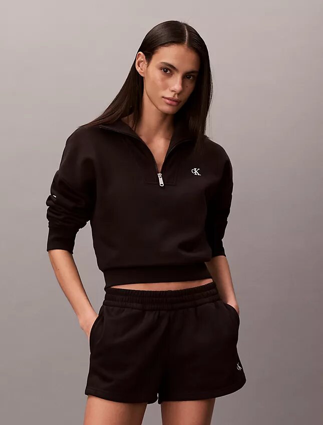 Pantaloni scurți din fleece cu logo de arhivă Pantaloni scurți din fleece cu logo de arhivă