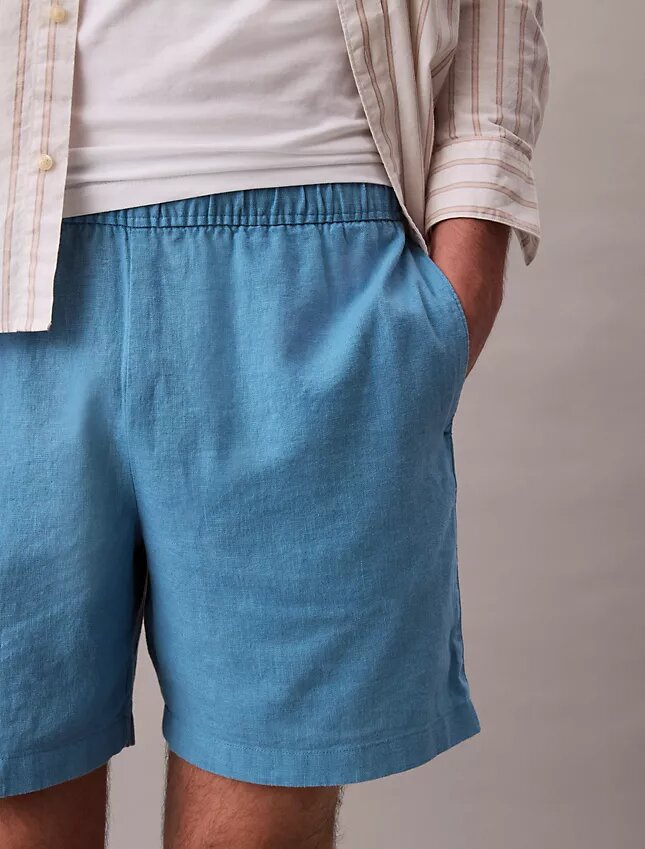 Pantaloni scurți din in și bumbac, fără nasturi Pantaloni scurți din in și bumbac, fără nasturi