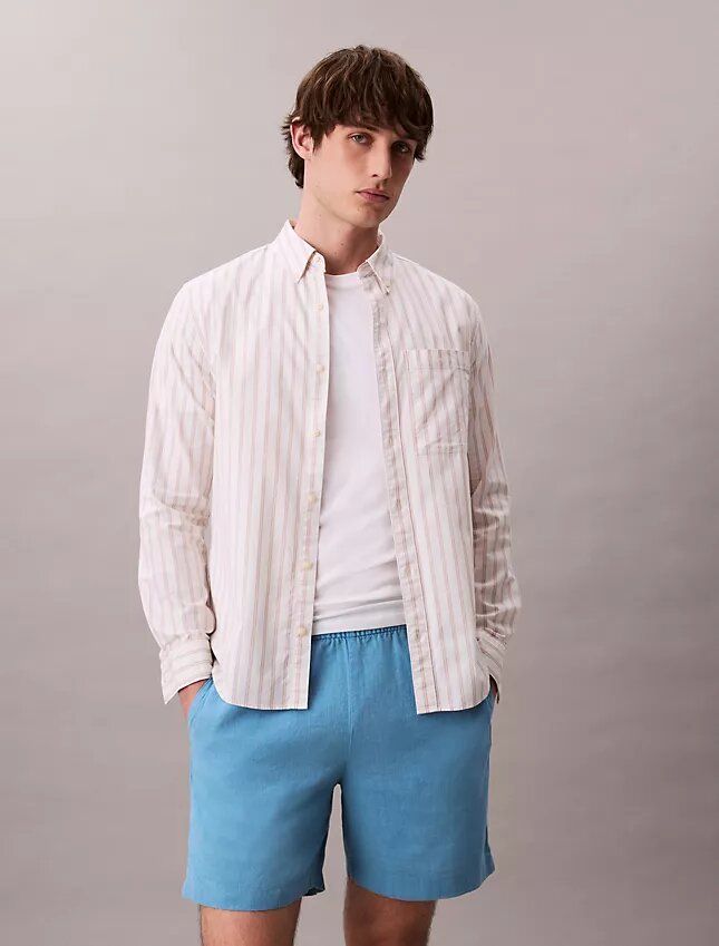 Pantaloni scurți din in și bumbac, fără nasturi Pantaloni scurți din in și bumbac, fără nasturi