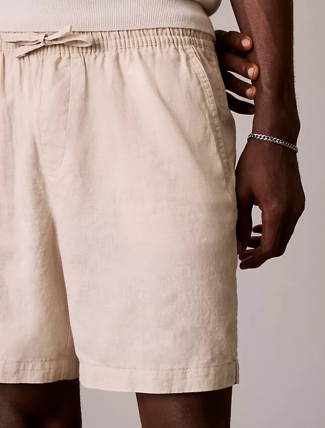 Pantaloni scurți din in și bumbac, fără nasturi Pantaloni scurți din in și bumbac, fără nasturi