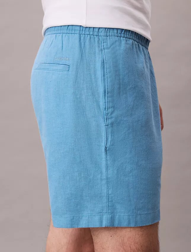 Pantaloni scurți din in și bumbac, fără nasturi Pantaloni scurți din in și bumbac, fără nasturi