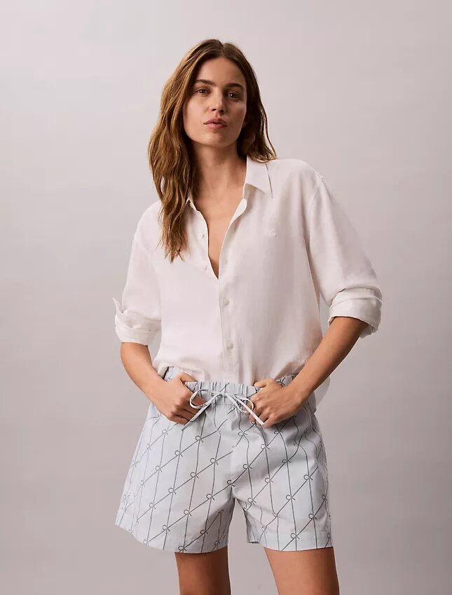 Pantaloni scurți din poplin de bumbac cu imprimeu Pantaloni scurți din poplin de bumbac cu imprimeu