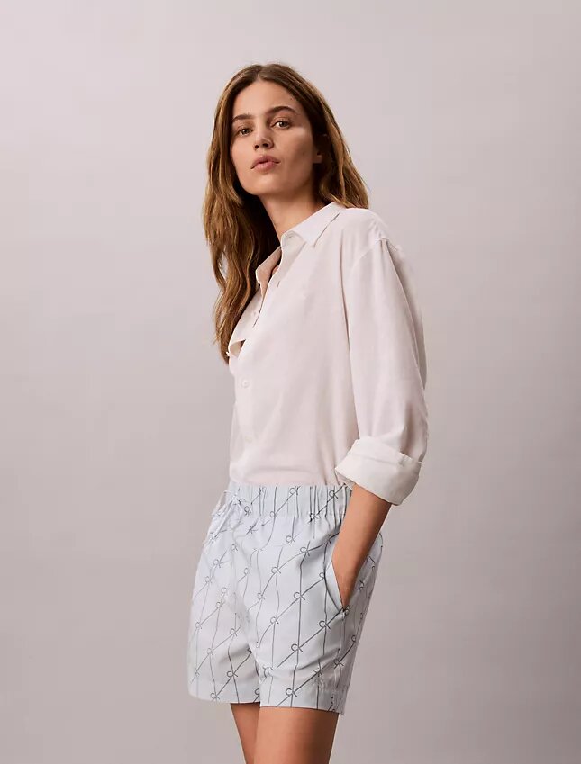 Pantaloni scurți din poplin de bumbac cu imprimeu Pantaloni scurți din poplin de bumbac cu imprimeu