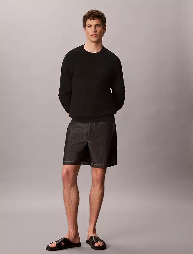 Pantaloni scurți drepți din chambray, cu talie elastică, lungime 7″ Pantaloni scurți drepți din chambray, cu talie elastică, lungime 7″