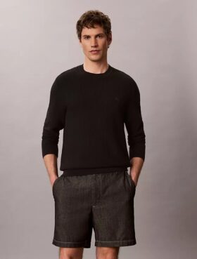 Pantaloni scurți drepți din chambray, cu talie elastică, lungime 7″