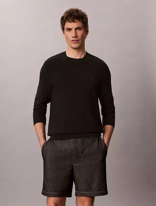 Pantaloni scurți drepți din chambray, cu talie elastică, lungime 7″ Pantaloni scurți drepți din chambray, cu talie elastică, lungime 7″