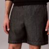 Pantaloni scurți drepți din chambray, cu talie elastică, lungime 7″ Pantaloni scurți drepți din chambray, cu talie elastică, lungime 7″