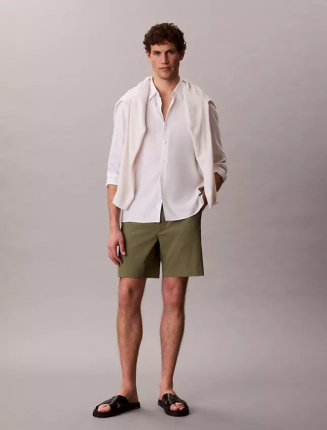 Pantaloni scurți drepți din seersucker elastic, 18 cm Pantaloni scurți drepți din seersucker elastic, 18 cm