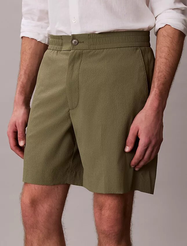 Pantaloni scurți drepți din seersucker elastic, 18 cm Pantaloni scurți drepți din seersucker elastic, 18 cm