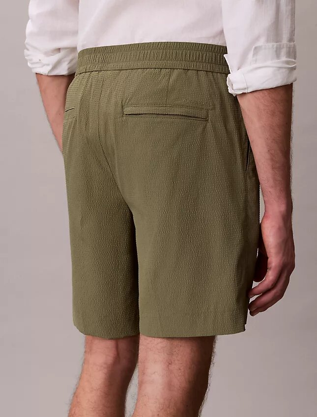 Pantaloni scurți drepți din seersucker elastic, 18 cm Pantaloni scurți drepți din seersucker elastic, 18 cm