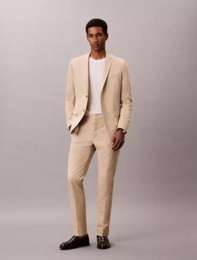 Pantaloni slim din amestec de in