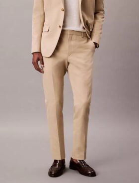 Pantaloni slim din amestec de in