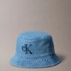 Pălărie tip bucket din denim spălat cu logo brodat