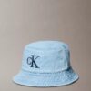 Pălărie tip bucket din denim spălat cu logo brodat