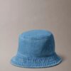 Pălărie tip bucket din denim spălat cu logo brodat
