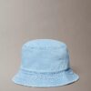 Pălărie tip bucket din denim spălat cu logo brodat
