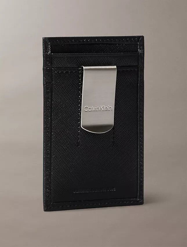 Portcard rafinat din piele Saffiano + agrafă pentru bancnote Portcard rafinat din piele Saffiano + agrafă pentru bancnote