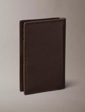 Portofel compact cu două compartimente din piele Saffiano