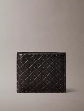 Portofel pliant cu monogramă în relief pe toată suprafața și buzunar pentru monede