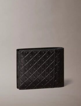 Portofel pliant cu monogramă în relief pe toată suprafața și buzunar pentru monede