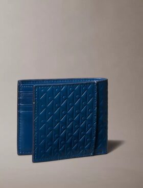 Portofel pliant cu monogramă în relief pe toată suprafața și buzunar pentru monede