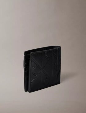 Portofel pliat cu două compartimente și buzunar pentru monede, cu logo în relief